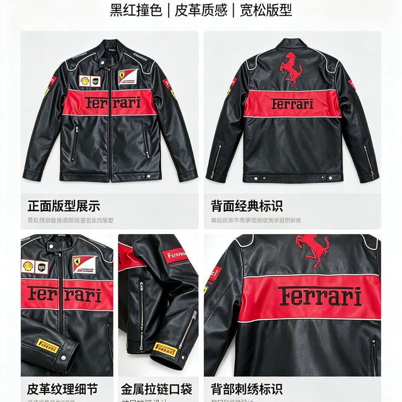F1 racing suit embroidered leather jacket for men and women, PU leather Ferrari jacket, vintage motorcycle riding jacket, F1 coat available F1 racing suit embroidered leather jacket for men and women, PU leather Ferrari jacket, vintage motorcycle riding jacket, F1 coat available