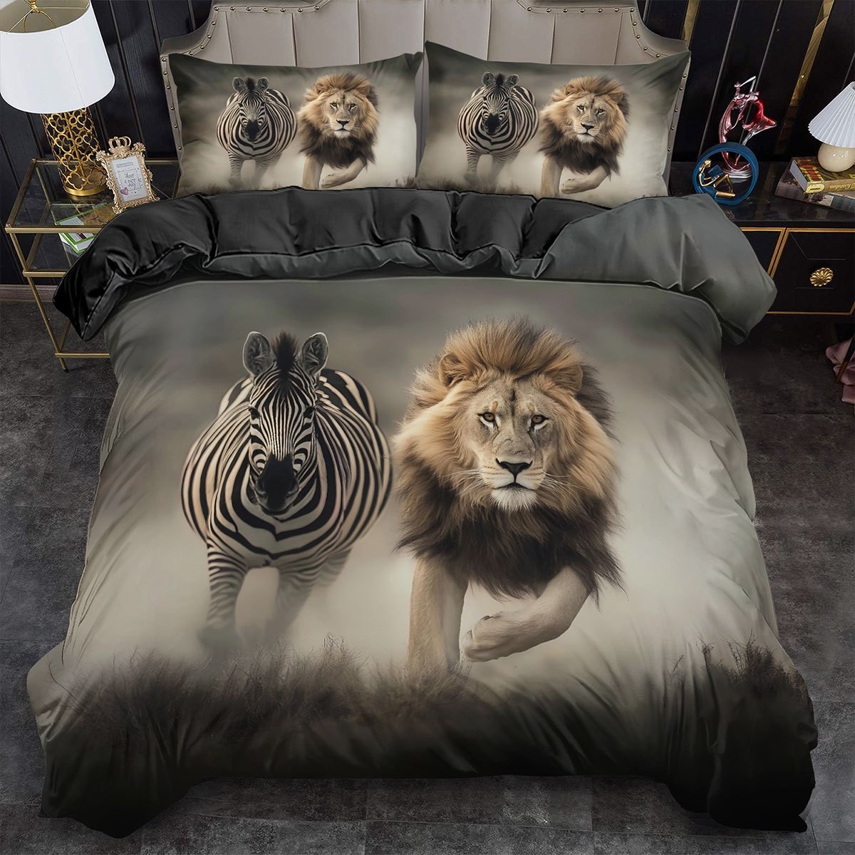 TEMU / JIT textil doméstico molido impresión digital ropa de cama kit león patrón creativo fuente fábrica