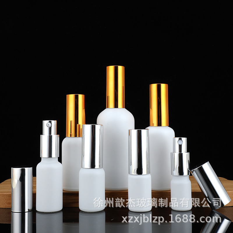 亚白磨砂白色精油瓶10ml-100ml按压瓶喷雾瓶乳液分装瓶小样玻璃瓶
