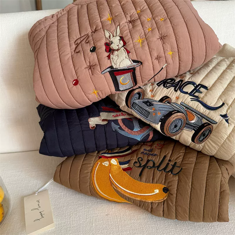 儿童棉衣2025眯眯眼冬季新品男女童刺绣卡通棉衣宝宝加厚拉链夹克