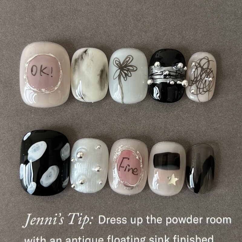 Korean-Style Niche Trendy Nail Art with Silver Metallic Nail Stickers, Popular in Autumn and Winter, Sweet and Cool Korean Style Korean-Style Niche Trendy Nail Art with Silver Metallic Nail Stickers, Popular in Autumn and Winter, Sweet and Cool Korean Style
