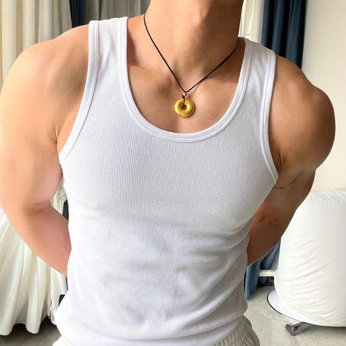 American-style weighted ribbed tight training sports muscle-displaying fitness base jacket for men sleeveless summer