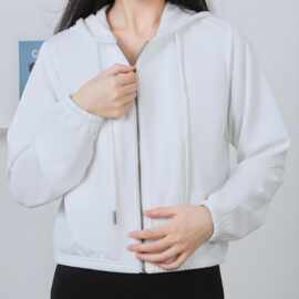新款白色女士拉链开衫外套 运动百搭连帽款休闲卫衣休闲风韩版