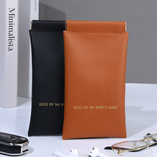 New leather glasses bag wholesale sunglasses storage cover shrapnel mouth automatic closing glasses storage bag bag