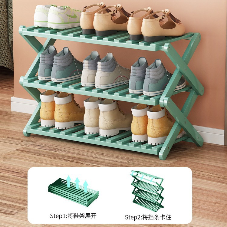 Source Factory Simple Shoe Rack Folding Shoe Rack Multi-layer Space-saving Household Entrance Narrow Small Bamboo Shoe Cabinet