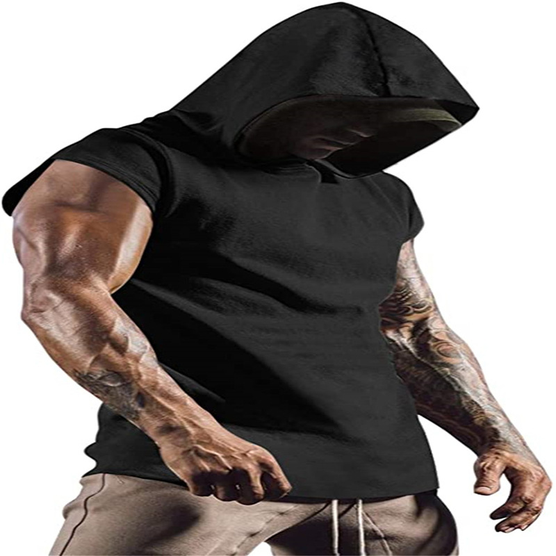 Men's Clothing outdoor sports men's hooded sleeveless fashion hip hop youth muscle fitness vest solid color jacket_voghion.com