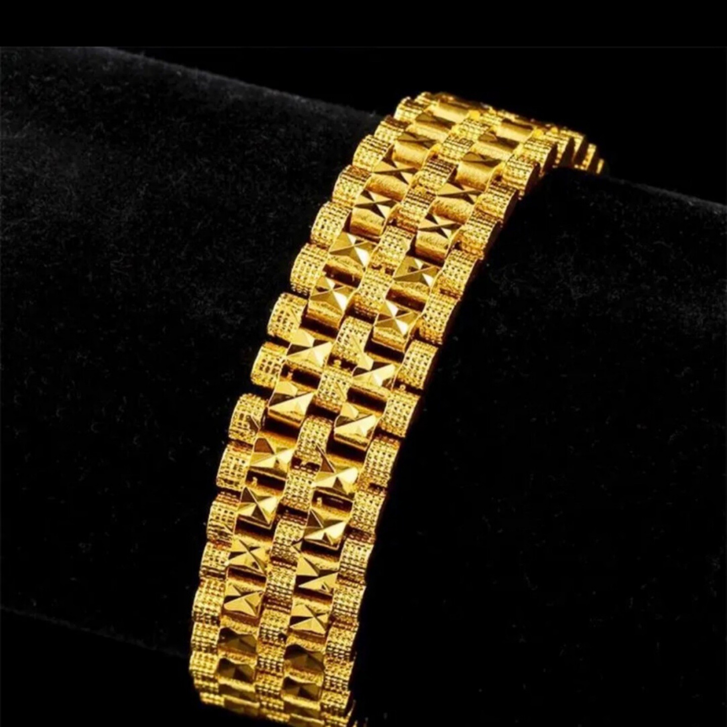 Sand Gold Jewelry Double-Row Boss Watch Chain Men's Domineering Artificial Gold Bracelet Niche High-End Sense That Will Not Fade for a Long Time