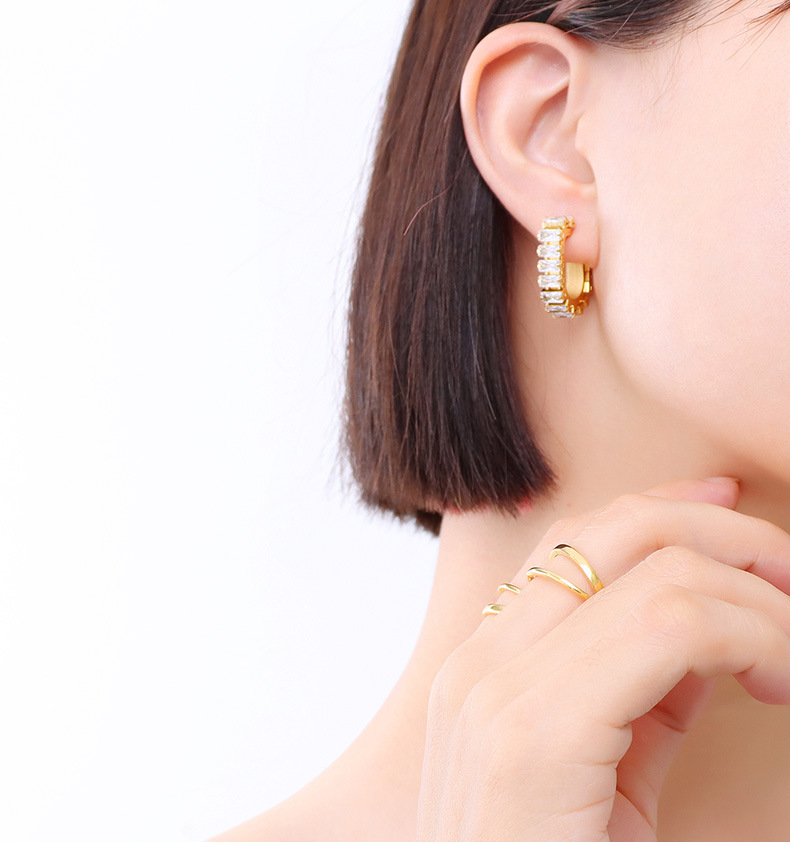 Personalized U-shaped Zircon Full Diamond Earrings Titanium Steel Ear Jewelry display picture 19