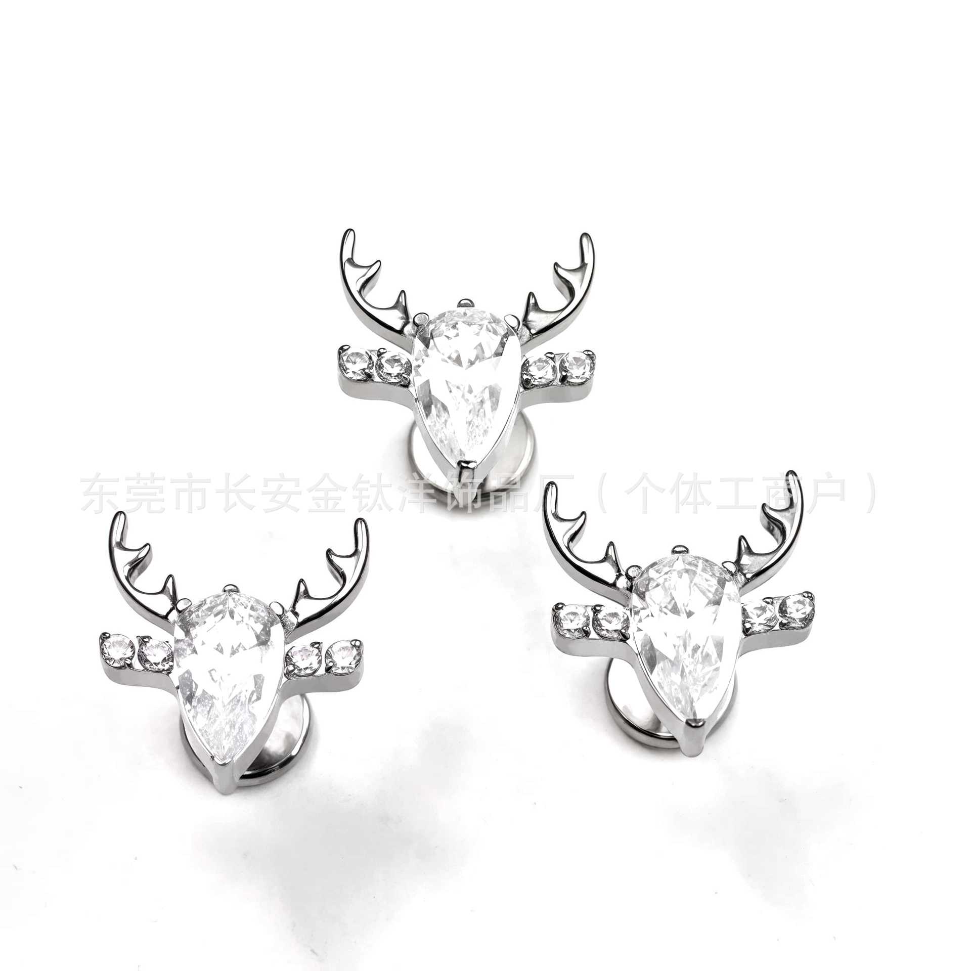 F136 Titanium Christmas Reindeer Antler Earrings with Zircon Inlay, G23 Titanium Alloy Body Piercing Jewelry, Ear Bone Studs detail image 8