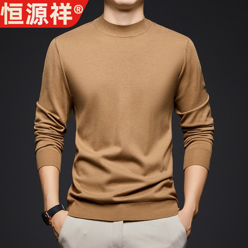 Hengyuanxiang Genuine 300g Half-High Collar Knit Sweater Autumn and Winter Base Layer Thin Sweater for Middle-Aged Men Long-Sleeve Dad Sweater