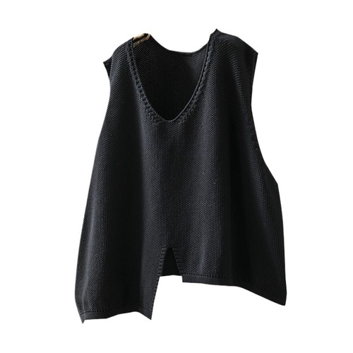 Irregular Hem Cotton Knit Vest Women's Autumn Wear New Retro Literary Loose V-Neck Hooded Shoulder Cardigan