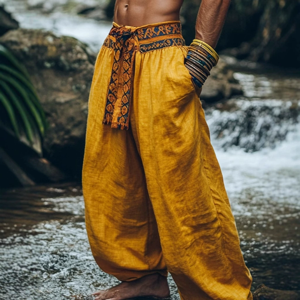 Летние свободные брюки-шаровары больших размеров в этническом стиле, однотонные, повседневные