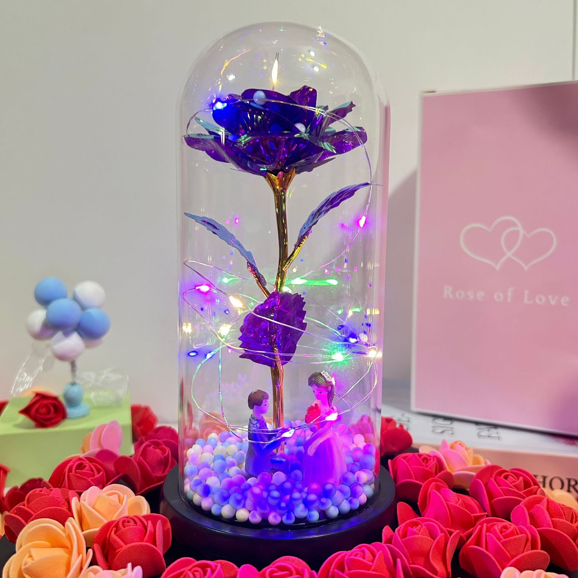 Flor eterna cubierta de vidrio lámina de oro rosa creativo regalo de San Valentín regalo de cumpleaños decoración ventas directas de la fábrica