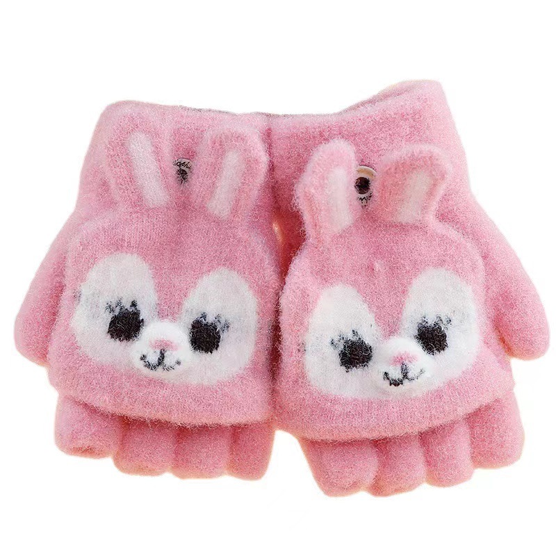 Medio dedo guantes de invierno para niños de dibujos animados invierno caliente lindo flip dedos de escritura guantes de escritura de estudiantes fríos engrosados