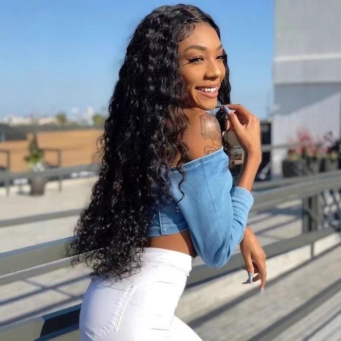 Deep Wave Front Lace Wig – Synthetische Haarverlängerungen für den ganzen Kopf für Damen (Natürlicher Haaransatz & Hitzebeständig)_voghion.com