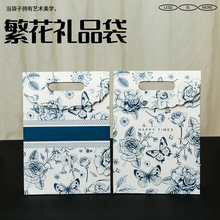 跨境礼品袋花色纸袋跨境包装袋配丝带节日送礼礼物袋服装手提袋服