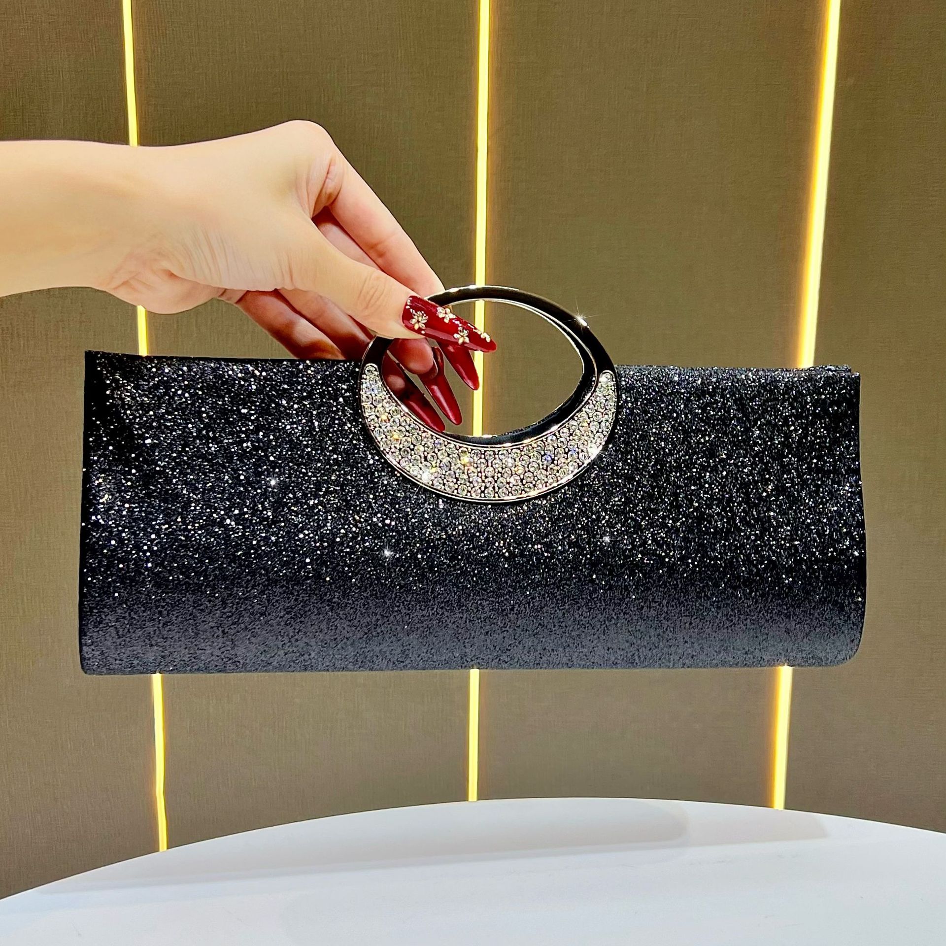 Cross-Border New Evening Bag Sparkling Handbag Versatile Banquet Shoulder Crossbody Bag Luxury Diamond-Encrusted Elegant Clutch - Thumbnail 7