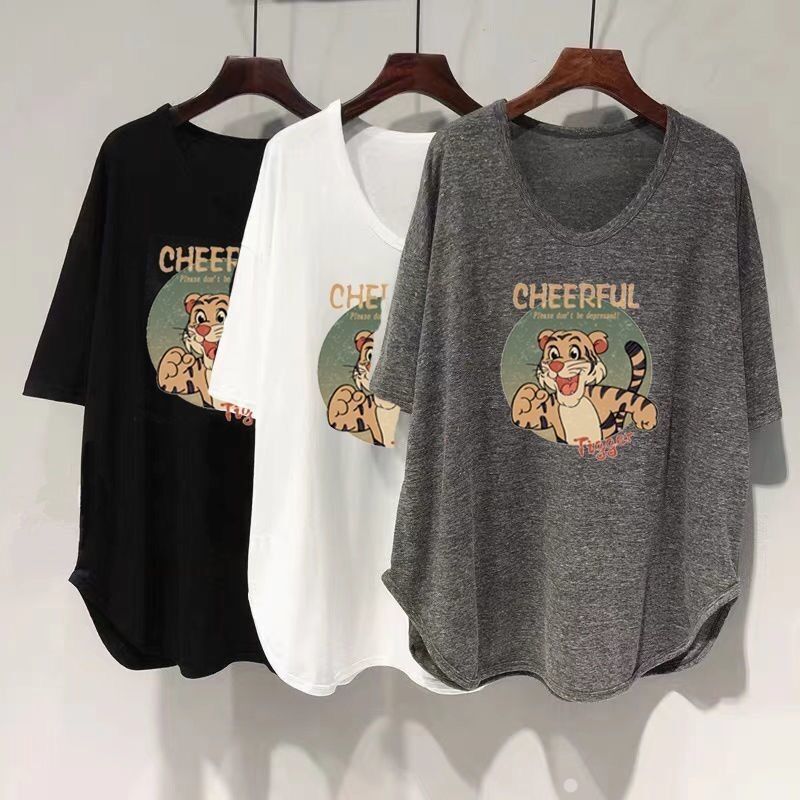 ファットmm 150kg ゆったり大きいサイズ ミドル丈 UVカラー 半袖 Tシャツ レディース 夏新作 韓国版 痩身お腹カバートップ|undefined