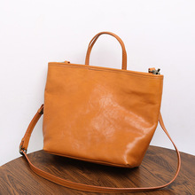 头层植鞣牛皮真皮包女复古通勤托特包小众设计时尚百搭单肩斜挎包