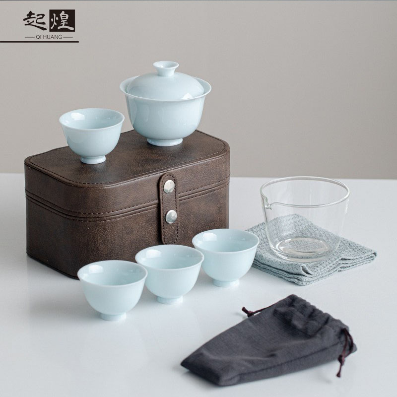 Traveling Harmony Guaze Tea Set Express Cup Outdoor Ceramic Host Cup celadon Tea Ceremony Portable Travel Gift Box