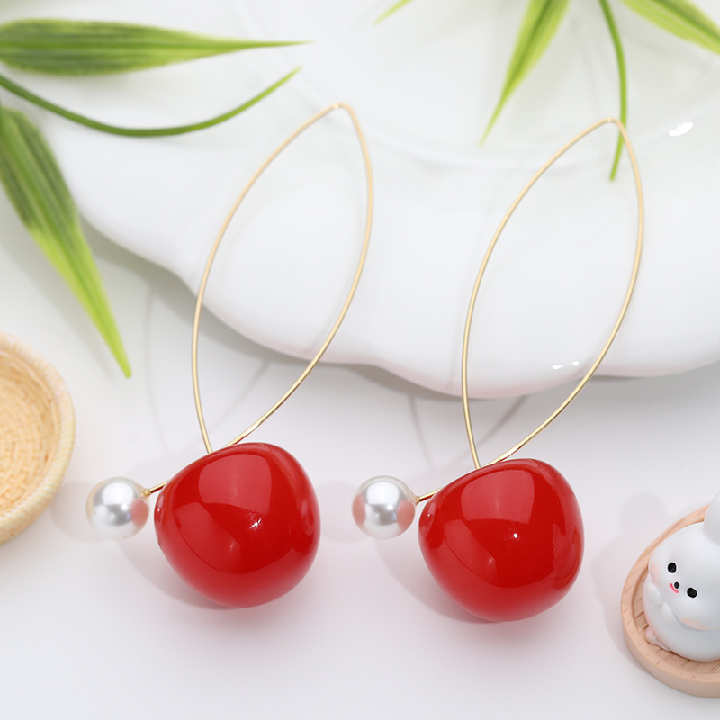 Aretes de cereza roja para mujer – colgante exquisito, fruta de imitación versátil, nuevo estilo