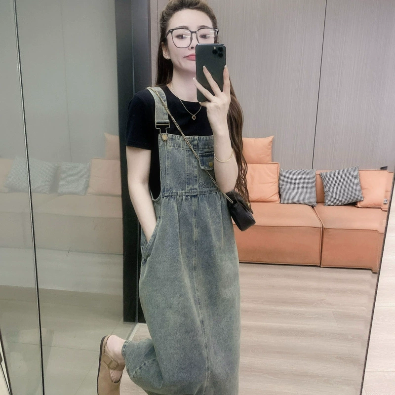 Женское ретро-джинсовое платье-комбинация от TikTok-инфлюенсера, весна-лето 2024, свободный крой, стройнящее, длинное, модное