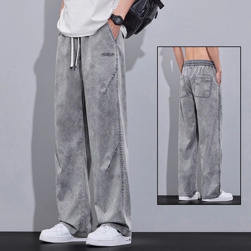 Tencel Ultra-Thin Men's Jeans Summer Soft Ice Silk 2025 New Loose Straight Trendy Men's Casual Pants