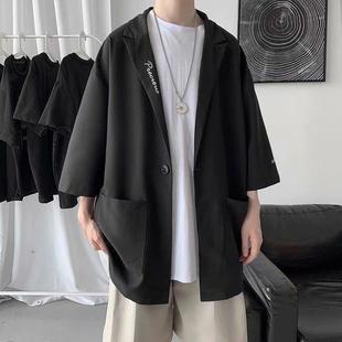 Spring and Autumn Men's Blazer Trendy Brand Stylish Street Short-Sleeve Summer Men's Three-Quarter Sleeve Design Casual Suit