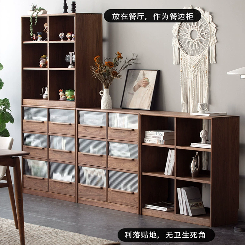 Скандинавский черный орех книжный шкаф из цельного дерева шкаф для хранения современный минималистский клетчатый боковой шкаф для хранения шкафчик шкаф для журналов