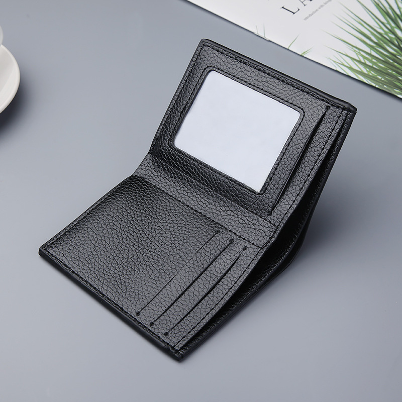 New men's wallet short litchi pattern wallet multifunctional thin money clip Korean trend gold clip wholesale_voghion.com