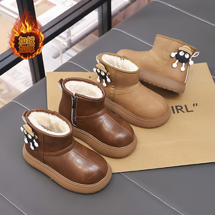 Children's Kapi Barra Leather Snow Boots 2024 Winter Explosions Girls Ankle Boots Big Head Boots Boys Waterproof Cold-resistant