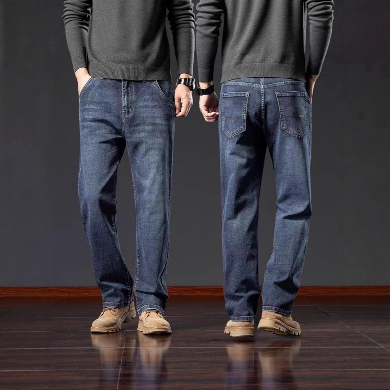 Autumn and Winter Men's Loose Straight Jeans 2025 New Large Size Casual Fleece Thickened Business Dad Pants