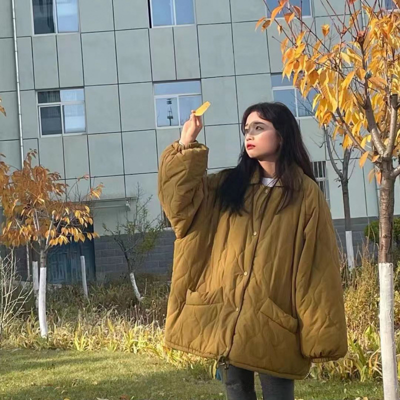 多巴胺彩色菱格棉服女新款复古外套面包服宽松内底羊羔毛韩版棉衣|undefined
