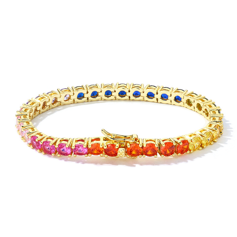 European and American Hip-Hop 5mm Colorful Tennis Chain Zircon Bracelet Cross-Border Jewelry Trendyy Versatile Accessories Men's Bracelet Customization