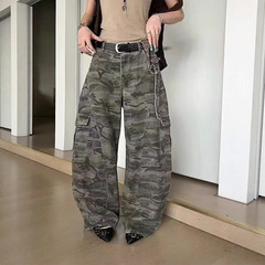 梵思羽美式复古迷彩弯刀牛仔裤女宽松廓形设计感男女通穿款工装裤