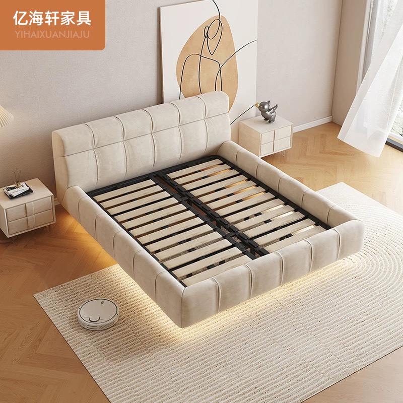 Internet celebrity puff cama flotante moderno minimalista dormitorio principal cama 1,8 m leche color boda cama abajo bolsa suave doble cama de franela