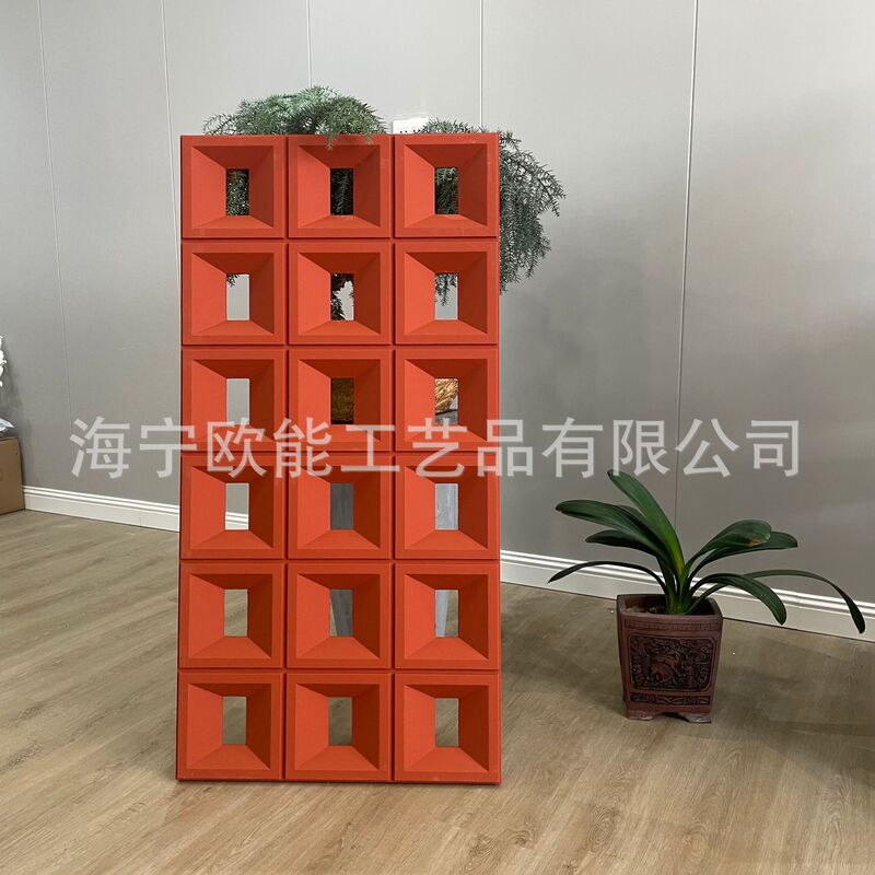 軽量pu九宮格ネット赤遮断屏風はセメントをまねてれんがのポリウレタンの中空れんがの室内外の背景壁を構築します。|undefined