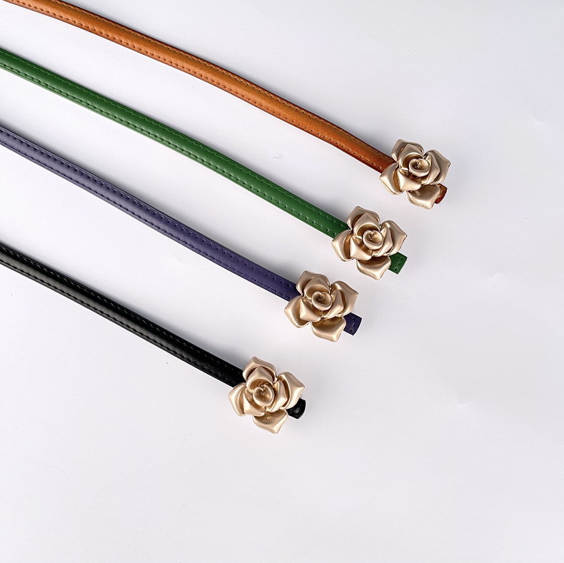 Nový dámský tenký pas z pravé kůže, dámský květinový pas, zeštíhlující efekt, dámský pásek z hovězí kůže se svetrovými šaty, dámský styl_voghion.com