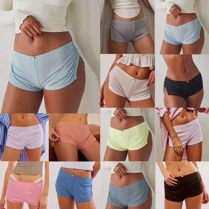 Cross-Border Supply Rose Mini Shorts New Sexy Hottie Hot Slit Shorts Pure Color Pure Desire Hot Pants 3695