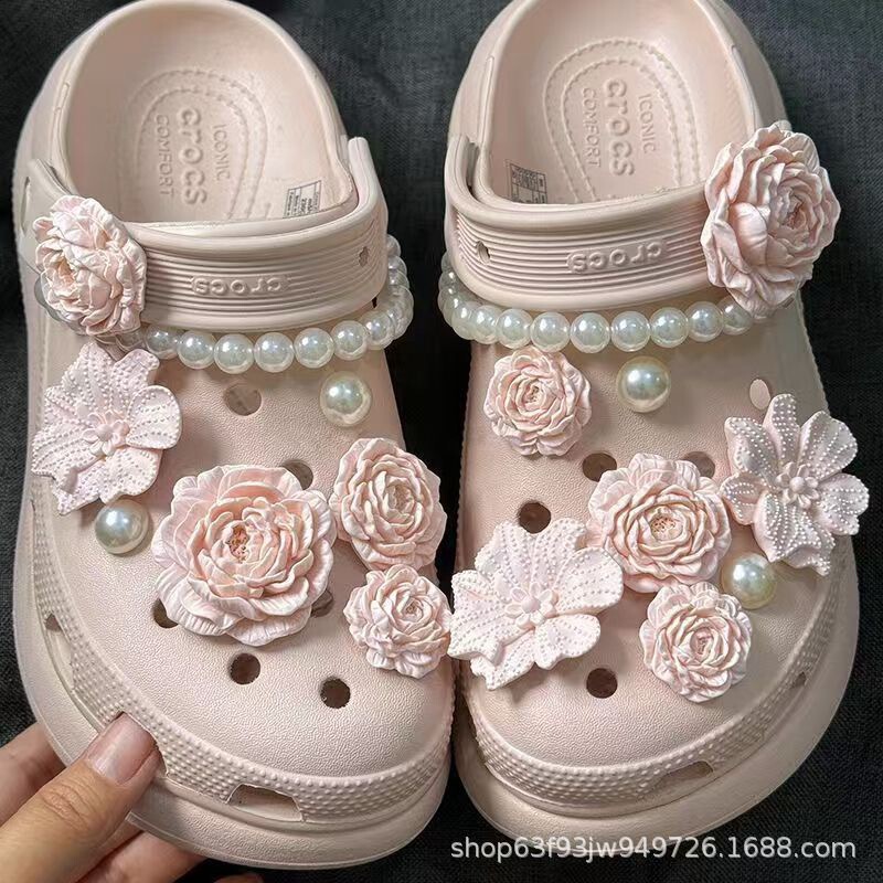 Cross-Border Clog Shoe Accessories DIY Parts Pure White Azalea Bouquet Shoe Buckle Shoe Flower High-End Jewelry Buckle Wholesale