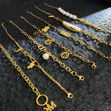 跨境欧美轻奢小众设计英文字母钛钢手链仿珍珠ins网红风时尚女