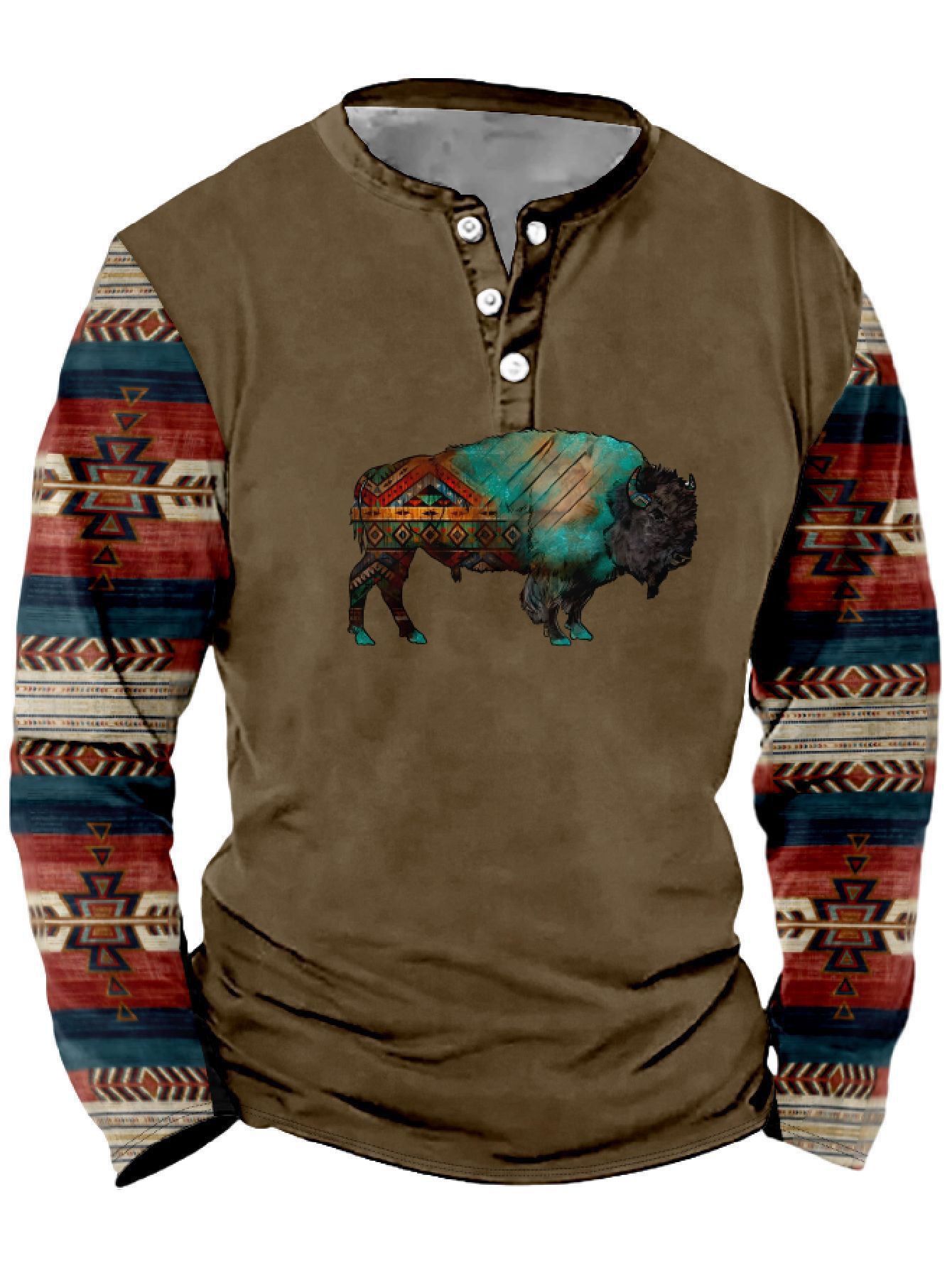 Summer Men's Digital Print 3-Button Henley Trendy Casual T-Shirt_viptrois.com