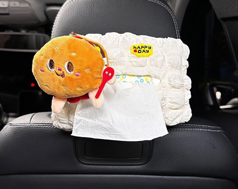 Car-mounted tissue box, cute cartoon hanging seat back tissue box, car armrest tissue box, decorative accessory for women