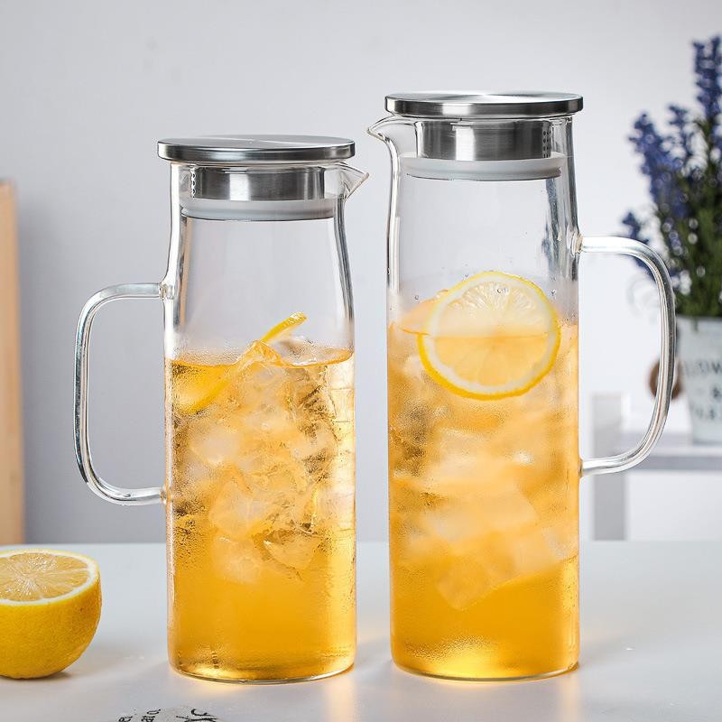 Jarra de agua fría de vidrio de alto borosilicato transfronteriza de gran capacidad jarra de jugo doméstica de agua fría con jarra de vidrio de cuerpo recto