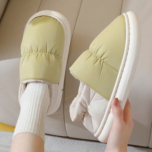 Shit feeling cotton slippers bag heel plus velvet women's winter home home indoor warm thick-soled waterproof down cotton shoes for men