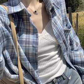 学院风潮流百搭格子衬衫女休闲小众韩版慵懒风防晒薄款衬衣外套