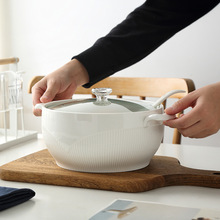 送勺 家用大容量陶瓷汤碗 防烫玻璃盖双耳汤锅微波炉汤盆 包邮