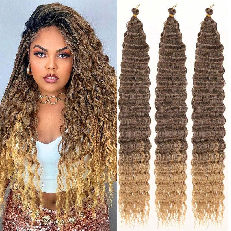European and American Women's Synthetic Crochet Hair Bundles 30 Inches 120g Deep Wave Bulk Hair Weaving Hair Bundles European and American Women's Synthetic Crochet Hair Bundles 30 Inches 120g Deep Wave Bulk Hair Weaving Hair Bundles