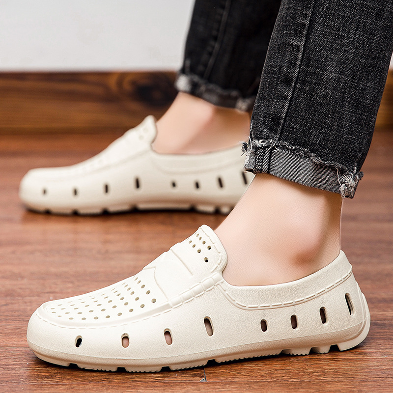Casual Clogs with Heel for Men, Summer Outer Wear, Non-Slip, Lazy Slip-On Driving Shoes, Lightweight and Breathable Chef Shoes
