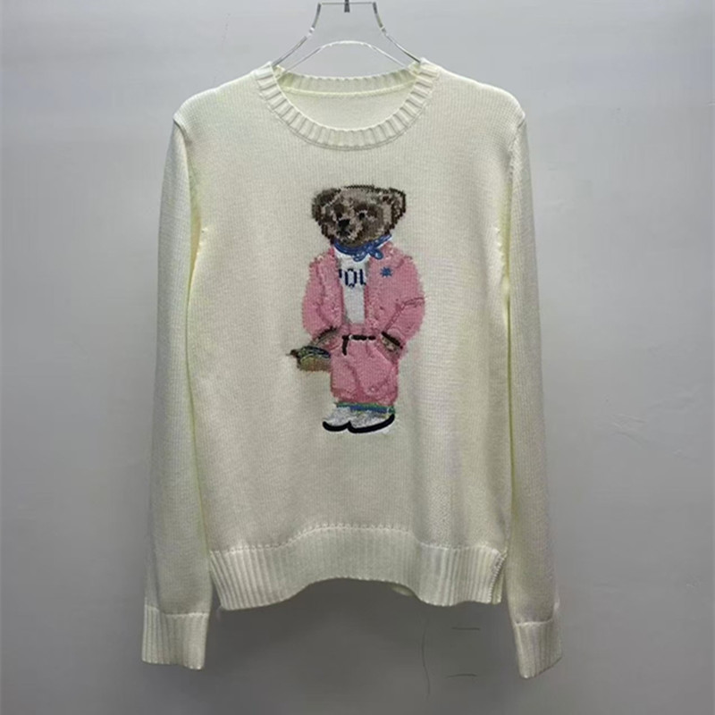 R-L Autumn and Winter Round Neck Cartoon College Style Bear Casual Simple Versatile Long-Sleeved Knitwear for Women